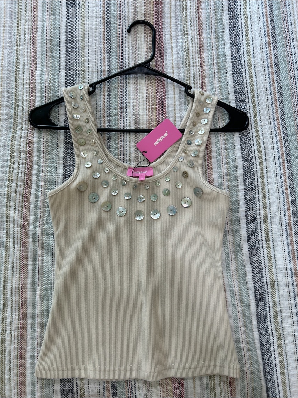 Edikted Beige Tank Top with Silver Studs